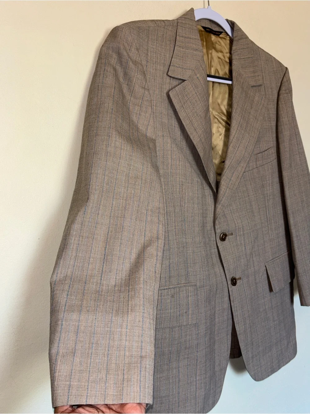 Vtg 70s Retro Botany 500 Suit 2 Piece Tan Plaid Blue Pinstripe Wool Grandpacore